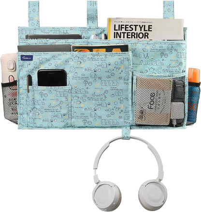 Surblue Bedside Caddy Hanging Bed Organizer Storage Bag Pocket for Bunk and Hospital Beds, College Dorm Rooms Baby Bed Rails, Camp 8 Pockets, (Large, Cartoon)