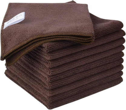 KinHwa Microfiber Dish Cloths for Washing Dishes Ultra Absorbent Dish Rags Fast Drying Kitchen Wash Clothes 12inch x 12inch 10 Pack Brown