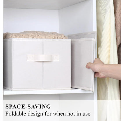 WUIKE Storage Baskets for Shelves, Fabric Storage Bins with Handles, Foldable Shelf Basket for Closet Organizers and Storage, Closet Storage Bins for Organizing, Beige, Large, 3-Pack