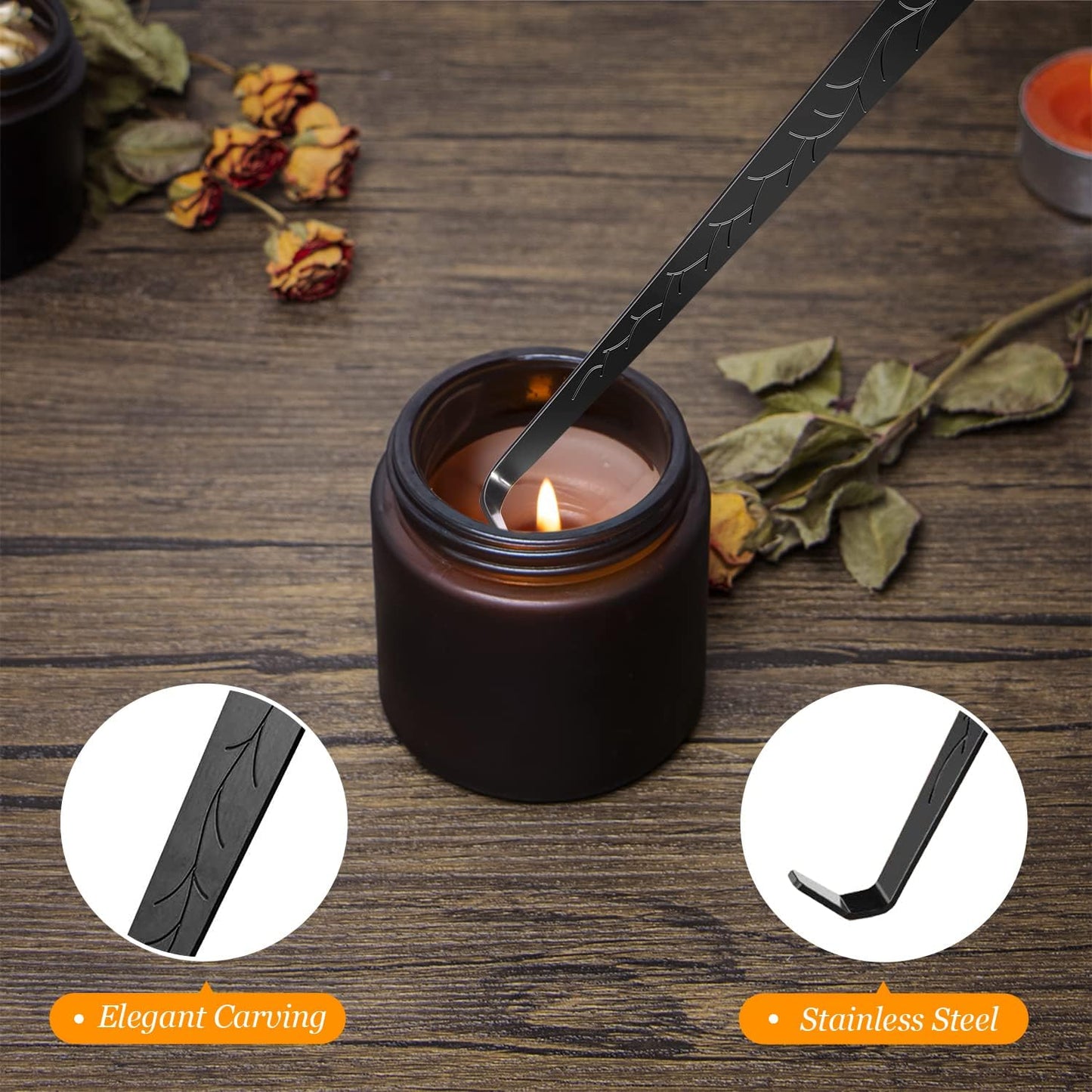 Lsnisni 5Pcs Candle Accessory Set With Rechargeable Electric Lighter, Storage Tray, Wick Trimmer, Snuffer, Dipper - Stainless Steel Care Kit With Gift Package for Candle Lovers - Black