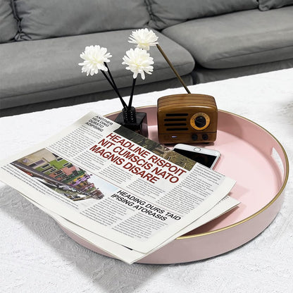13" Pink Serving Tray with Handles,Round Decorative Tray for Coffee Table, Plastic Modern Coffee Table Tray for Ottoman, Living Room, Bathroom, Décor.