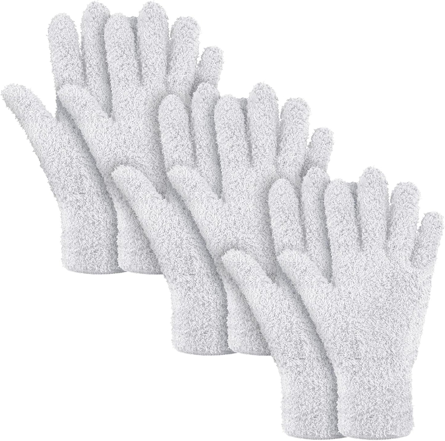 Patelai 3 Pairs Microfiber Plant Dusting Gloves Leaf Cleaning Gloves for Indoor Plants, Blinds, Furniture, House(Large,White)