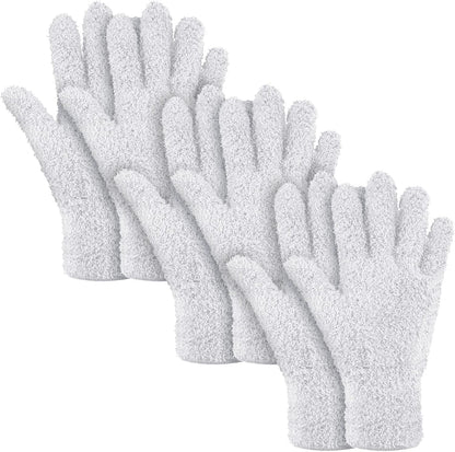 Patelai 3 Pairs Microfiber Plant Dusting Gloves Leaf Cleaning Gloves for Indoor Plants, Blinds, Furniture, House(Medium,White)