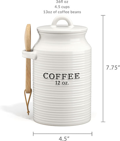 Barnyard Designs Coffee Canister for Kitchen Counter, Decorative Ceramic Coffee Container, Rustic Farmhouse Canister Jar, White (Coffee)