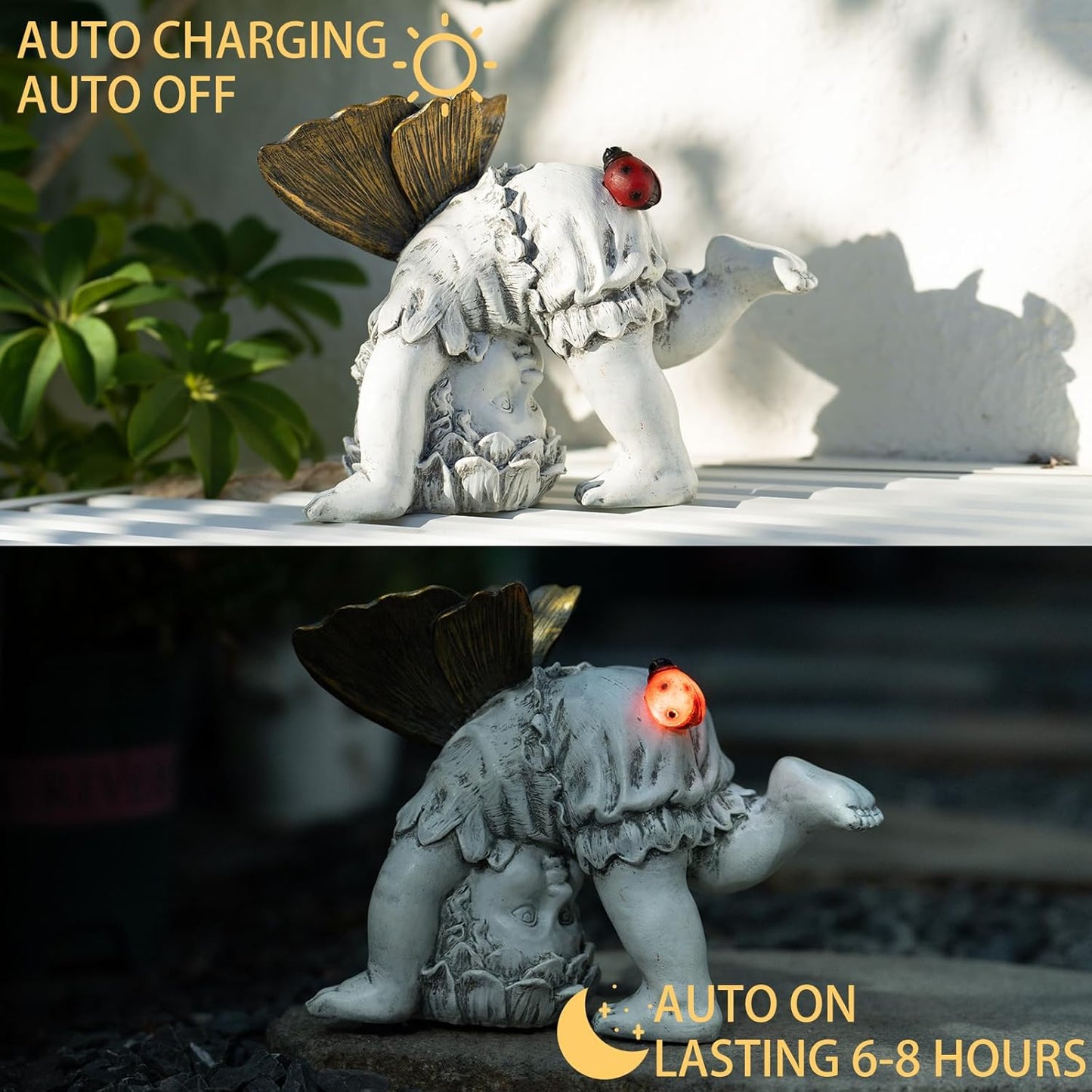 Garden Flower Fairy Outdoor Solar Decor, Resin Ornaments for Patio Lawn Yard Porch, Playful Garden Statue for Outside Angel Gifts, 8.98 Inches Tall