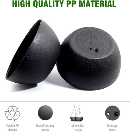 WOUSIWER 13 inch 2Pack Large Hanging Planters for Outdoor Indoor Plants with Drainage Holes and Chain, Round Hanging Flower Pots for Garden Home Porch Decor, Black