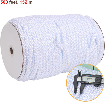 3/8 Inch White Polyester Rope - 250 White Low Stretch Polyester Rope for Hiking, Kayaking, Tarps, Camping