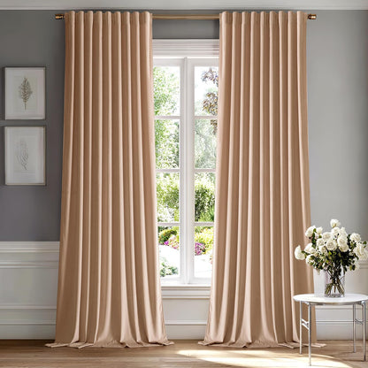 MIULEE Blush Beige Velvet Curtains 108 inches 2 Panels - Luxury Room Darkening Window Drapes for Bedroom Living Room Thermal Insulated Super Soft Blackout Extra Long, Back Tab Rod Pocket Pinch Pleated