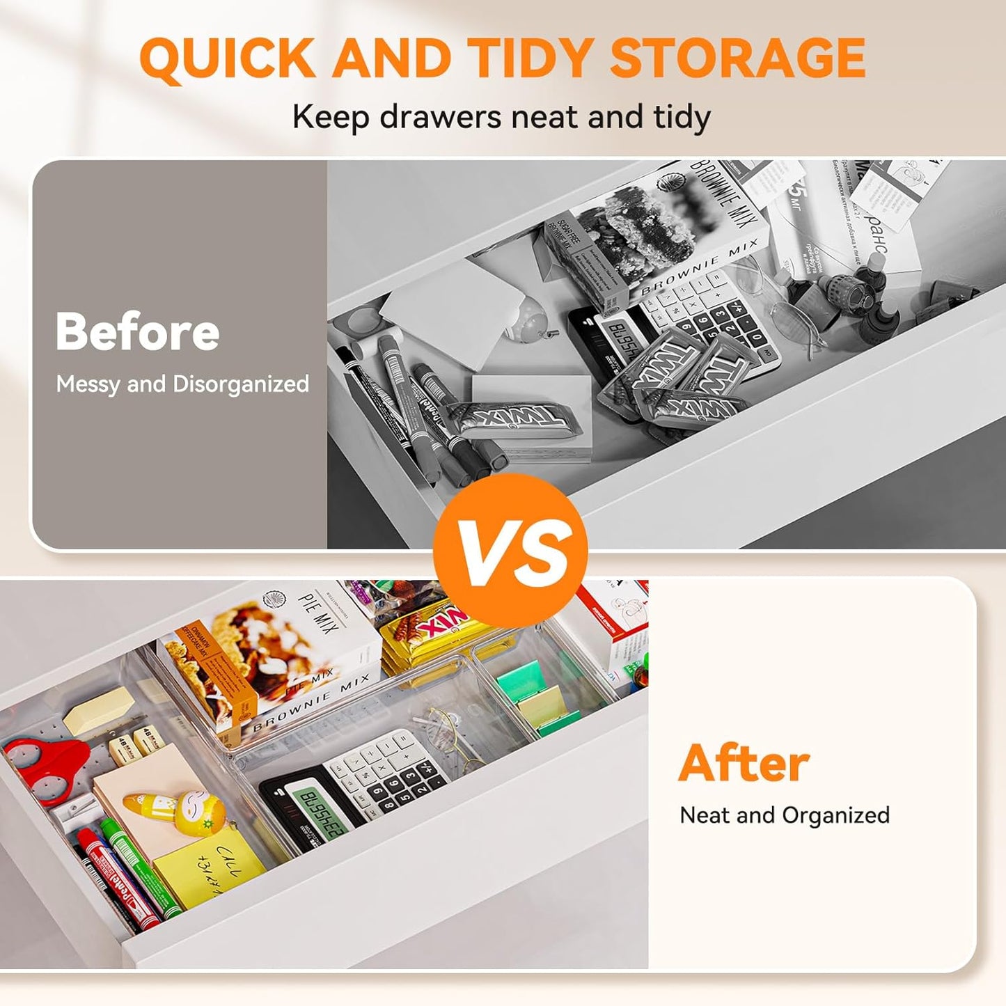 Criusia Utensil Drawer Organizer for Kitchen, 8 Pack Silverware Organizer Utensil Holder, Clear Plastic Drawer Dividers for Flatware, Cutlery, Kitchen Gadgets Accessories, Organizador de Cocina