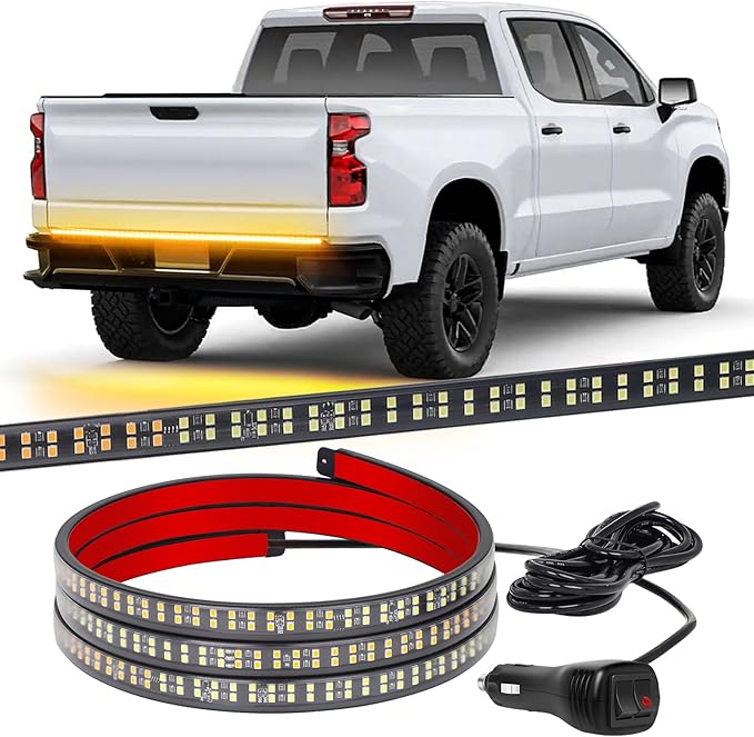 XRIDONSEN 48 inch Amber Tailgate Strobe Lights Strip 288 LED Tail/Rear Window Emergency Lights Flashing Warning Hazard Safety Caution Light for Tow/Plow Trucks Construction Vehicles Pickup Trailer