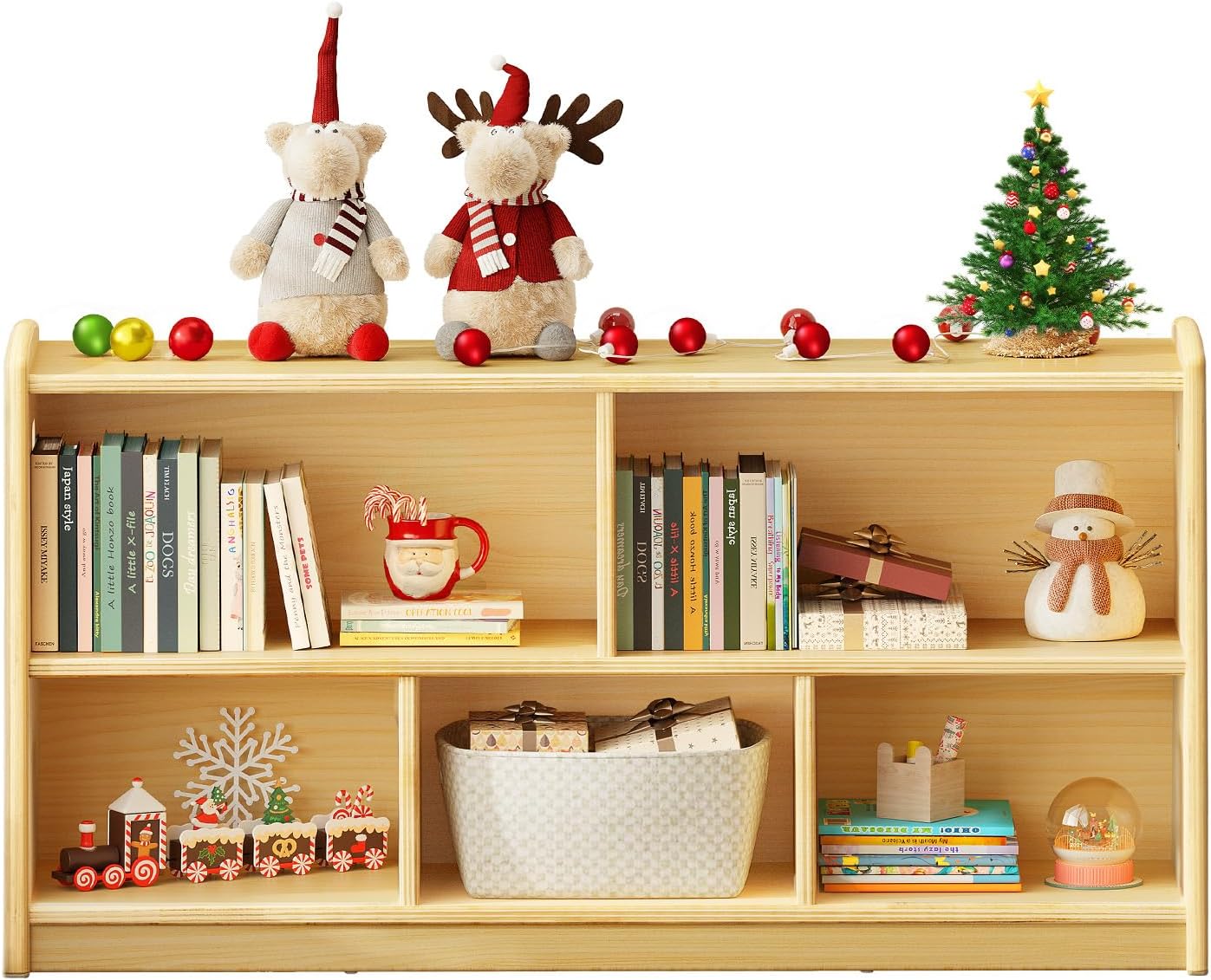 2-Tier Wood Montessori Cabinet for Kids, Toddler Room Book Shelves Toy Organizers and Storage, Small Book Shelf Storage for Baby Children, Furniture of Classroom, Nursery, Playroom