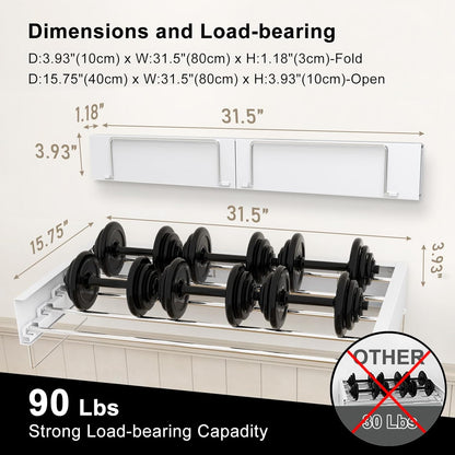 Wall Mounted Drying Rack, Foldable Laundry Rack, Collapsible Drying Rack, 5 Stainless Rods, Wall Mounted Clothing Rod with 2 Towel Bar, 90 lb Capacity, 31.5" White