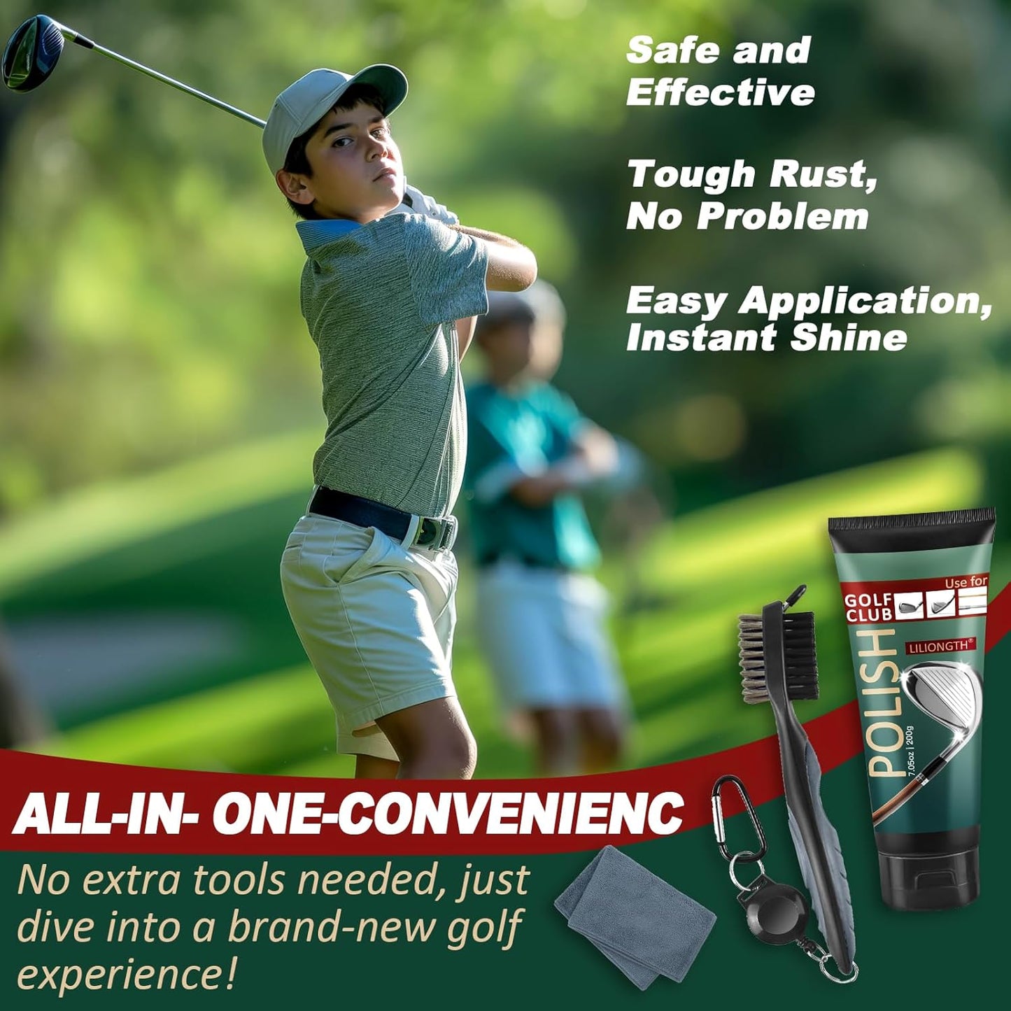 Golf Club Cleaning Kit 3-in-1 with Golf Club Cleaner Brush, Towel and 200g Golf Club Polish - Golf Club Care Kit for Instant Groove Rust & Scratch Remover - Golf Accessories for Men