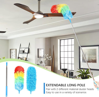 Rainbow Extendable Static Duster Reusable Microfiber Duster with 100" Telescoping Pole, Beandable and Washable Dusters Head for Cleaning Ceiling, Fan, Furniture