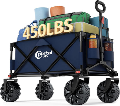 PORTAL Heavy-Duty Folding Wagon Cart, Large Collapsible Utility Wagon with All-Terrain Wheels for Beach, Camping, Garden & Grocery
