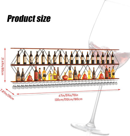 71in Wine Rack Wall Mount with Glass Holder, 3-Tier Floating Wine Rack, DIY Multi-Function Bar Wine Bottle Display Rack for Commercial Restaurants, Tea Rooms, Bars, Wine Cellars