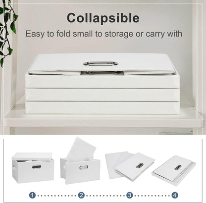 Medium 15" 21 Quart Collapsible Stackable Storage Bins with Lids, 3 Packs White Foldable Fabric Closet Boxes Heavy-duty Linen Cube Baskets Container for Bedroom Office (15 x 11 x 8)