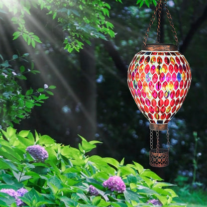 VOREEN Hot Air Balloon Solar Lantern, Mosaic Solar Outdoor Hanging Wind Light, Waterproof, Patio Festive Decor, Gift for Mom Wife Friend, Red