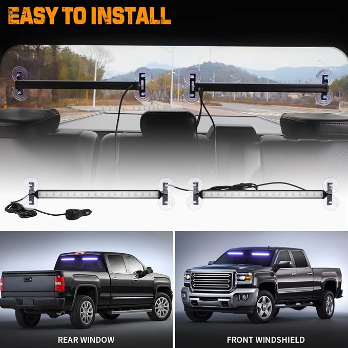 XRIDONSEN 2 in 1 Blue Emergency Lights Traffic Advisor Light Bar 144 LED Warning Safety Strobe Interior Front Windshield Dash Rear Window Light for Police Firefighter Vehicles Trucks Car, 2x17.7 inch