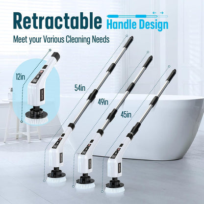 Electric Spin Scrubber, Cleaning Brushes for Household Use with 8 Replaceable Brush Heads, Power Scrubbers for Cleaning Bathroom, Extension Bath Brush Long Handle for Shower, Tub, Kitchen, Tile, Floor