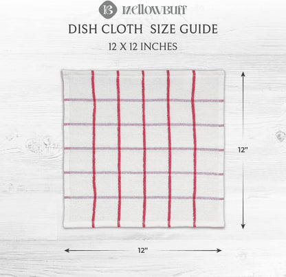 100% Cotton Terry Dish Cloth & Dish Towel, 6 Pack, Super Soft and Absorbent Kitchen Towels, Perfect for Kitchen Cleaning and Dish Washing (RED (Solid and Checks) 8 Pack)