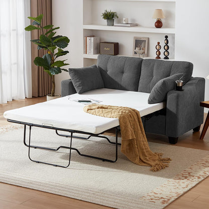 Pull Out Sofa Bed, Full Size Sleeper Sofa, 2-in-1 Convertible Corduroy Couch with USB Charging, Memory Form Couch for Living Room, Apartment and Small Space (Dark Grey, Corduroy - Full Size)