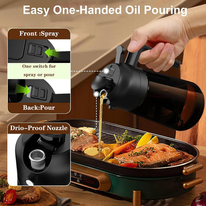 2-in-1 Glass Oil Dispenser & Sprayer - 16oz/470ml Leakproof Olive Oil Sprayer Bottle for Cooking, Air Fryer, BBQ, Baking, Salad (Green)
