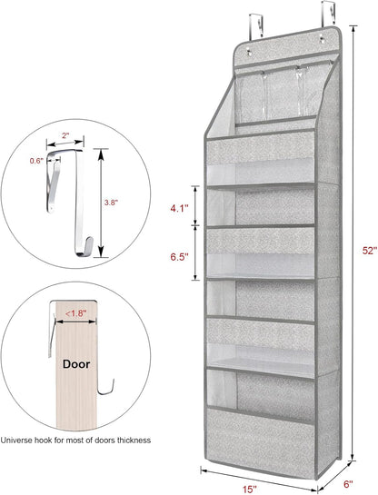 Univivi 5-Shelf Door Storage Over Door Hanging Organizer with 4 Large Pockets and 3 Small PVC Pockets Nursery Closet Cabinet Wall Mount Hanging Storage Organizers for Baby Nursery (Grey Pattern)