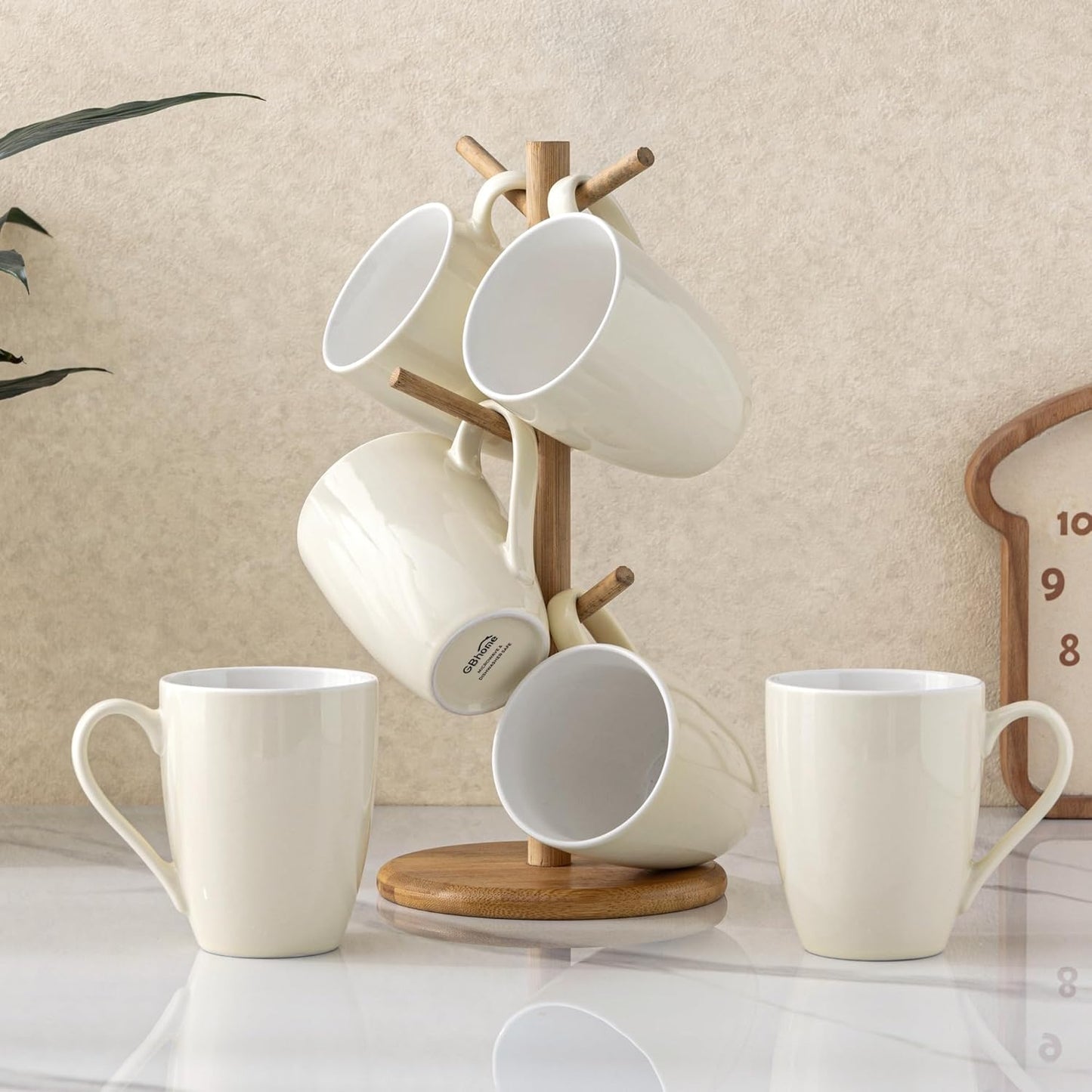 GBHOME 16oz Coffee Mugs Set of 6, Large Ceramic Coffee Mugs for Man, Woman, Dad, Mom, Modern Coffee Mugs Set with handle for Tea/Latte/Cappuccino/Milk/Cocoa. Dishwasher&Microwave Safe,Beige