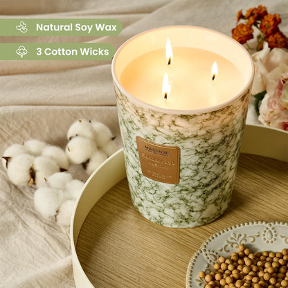 M&SENSE Sandalwood Jasmine Scented Candles for Home, 3-Wick Highly Scented Jar Candles, Extra Large Candle 35 Oz 150 Hours Long Lasting Burning, Relaxing Aromatherapy Candle for Stress Relief