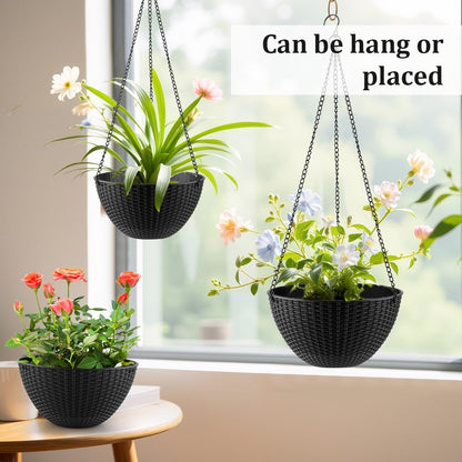 Hanging Planters for Indoor Outdoor Plants 8/10 Inch, 4 Packs Plant Hanger with Drainage Holes, Hanging Basket Flower Pot Perfect for Home, Office and Garden, Black