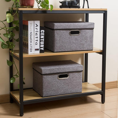 PRANDOM Foldable Storage Boxes with Lids [1-Pack] Linen Fabric Collapsible Storage Bins Organizer Containers Baskets Cube with Cover for Home Bedroom Closet Office Nursery (14.9x9.8x9.8)