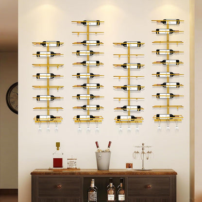 20 Bottle Wall Mount Wine Rack with Wine Glass Holder, Metal Wine Wall Rack, Wall Racks for Wine Bottles Display and Storage, Hanging Bottle Organizer for Living Dining Room Wine Cellar Bar (Gold)