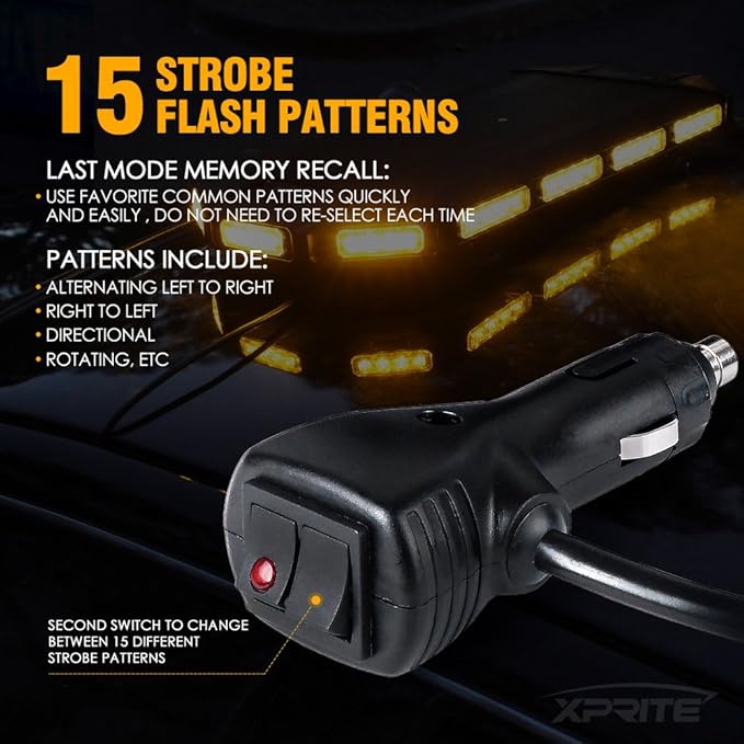 Xprite 27" Amber LED Emergency Rooftop Strobe Light Bar, Magnetic-Mounted Strobe Lights for Trucks, High-Intensity Warning Beacon for Tow, Construction, Snowplow, Patrol Vehicles