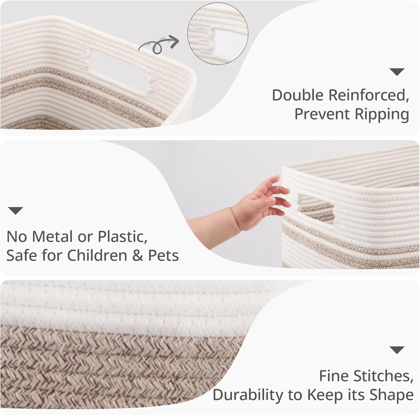 OIAHOMY Rectangle Laundry Basket, Large Laundry Hamper with Handles, Cotton Blanket Basket for Living room, Woven Decorative Storage Basket for Clothes,Pillows-16x13x22in-Gradient Yellow