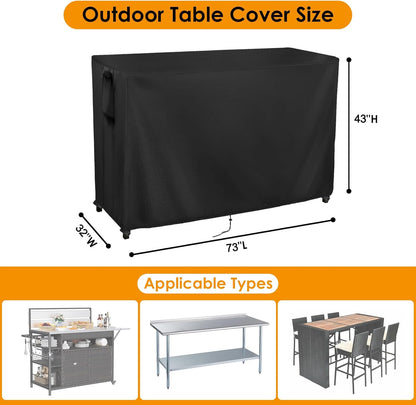 Kingling Outdoor Table Cover for Outdoor Bar Table, 73 Inch Waterproof Bar Height Patio Table Covers Outdoor Bar Prep Cover - 73''L x 32''W x 43''H