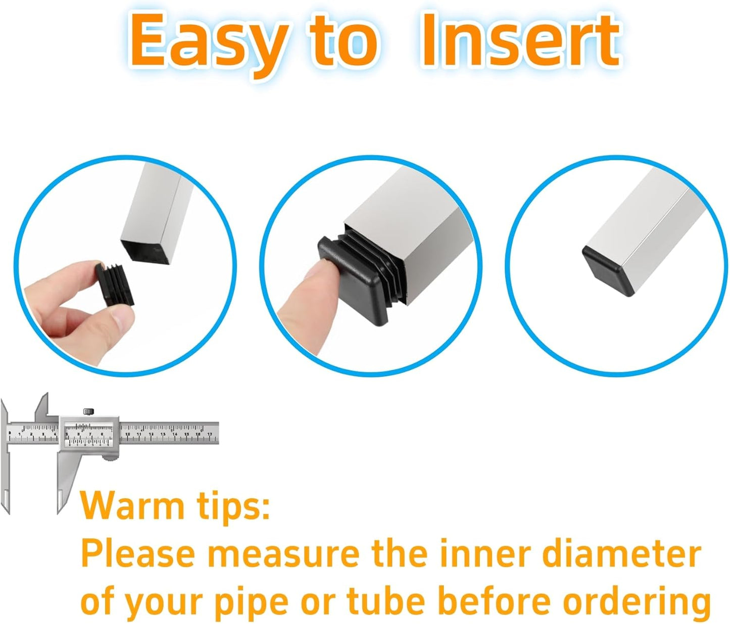 Furnigear Plastic Plugs Tubing End Cap Chair End Caps Outside Bottom Tubing Caps Square Furniture Sliders Glides Black (24, Fit 1.04-1.09" Square Tube Inner Size)