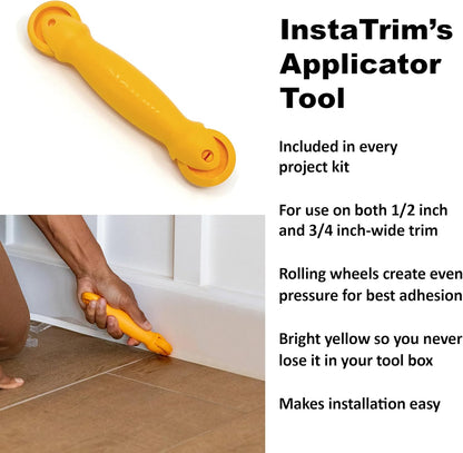 Instatrim Flexible Self-Adhesive Trim Bundle with Applicator & Corners - Caulking Kit with 50ft Black 1/2" Wide Caulk Strip, Applicator Tool, & 6 Corners - InstaTrim The Original Flexible Trim