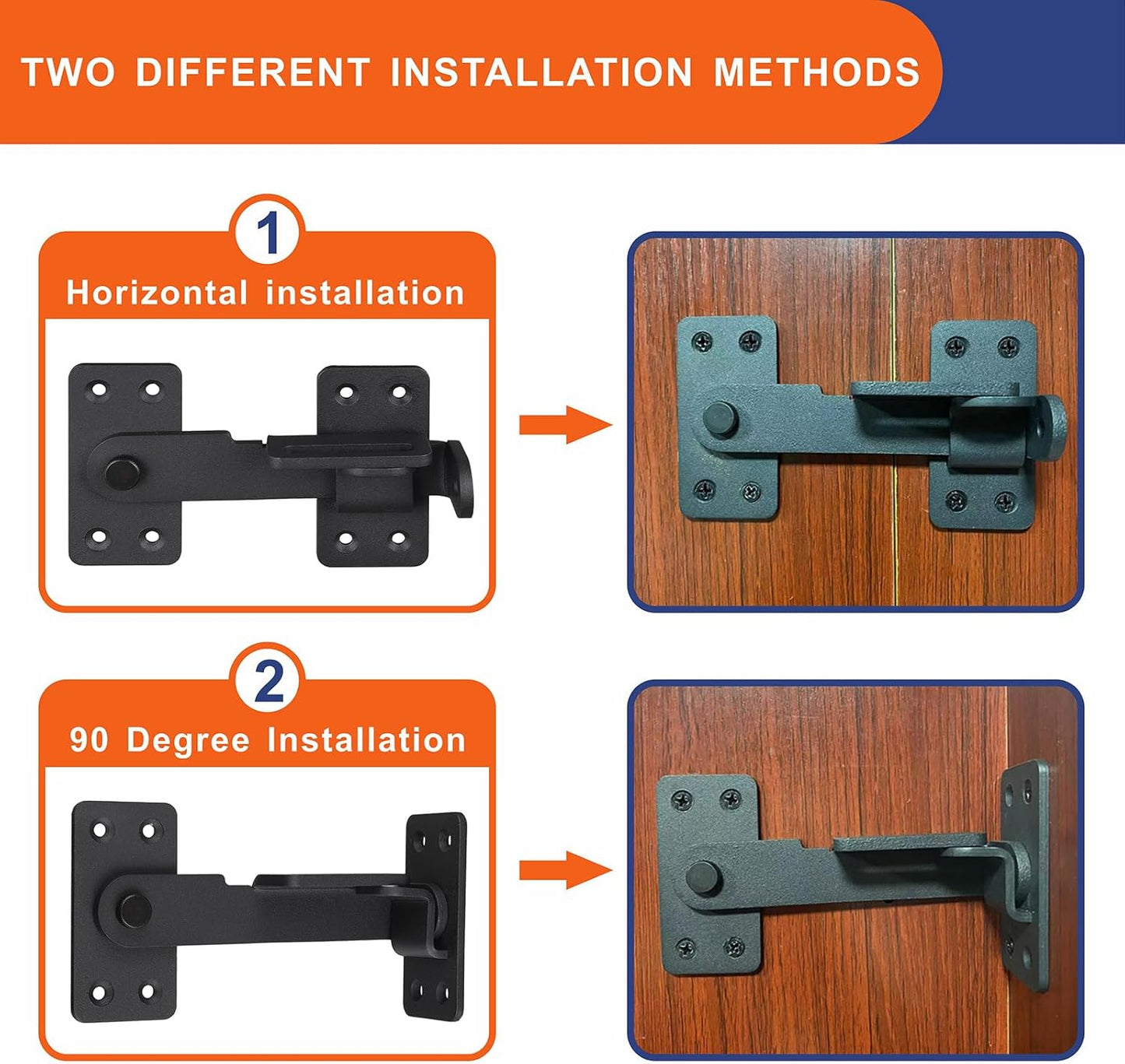 Flip Latch Lock,90 Degre Heavy Duty Gate Latch with Padlock Hole,Safety Door Bolt Latch Lock,Barn Door Lock Suitable for Wooden Fences,cabinets, bathrooms, Toilets, Windows, etc.
