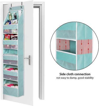 Univivi 6-Shelf Over Door Hanging Organizer Fabric Baby Door Storage with 5 Large Pockets and 3 Small PVC Pockets Wall Mount Hanging Storage Organizers for Baby Essential (Blue)