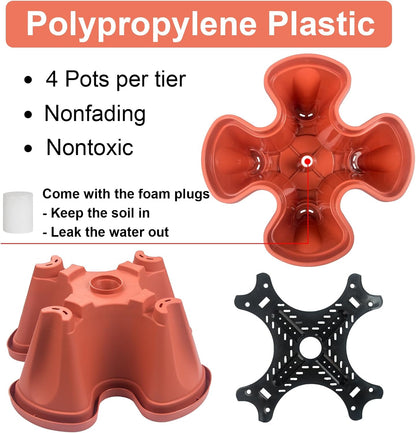 DUNCHATY Stackable Planters 5 Tier Vertical Garden Planting Tower Planters Strawberry, Herb, Flower, and Vegetable Planter Indoor Outdoor Gardening Pots with Removable Wheels and Tools, 2 Bundle