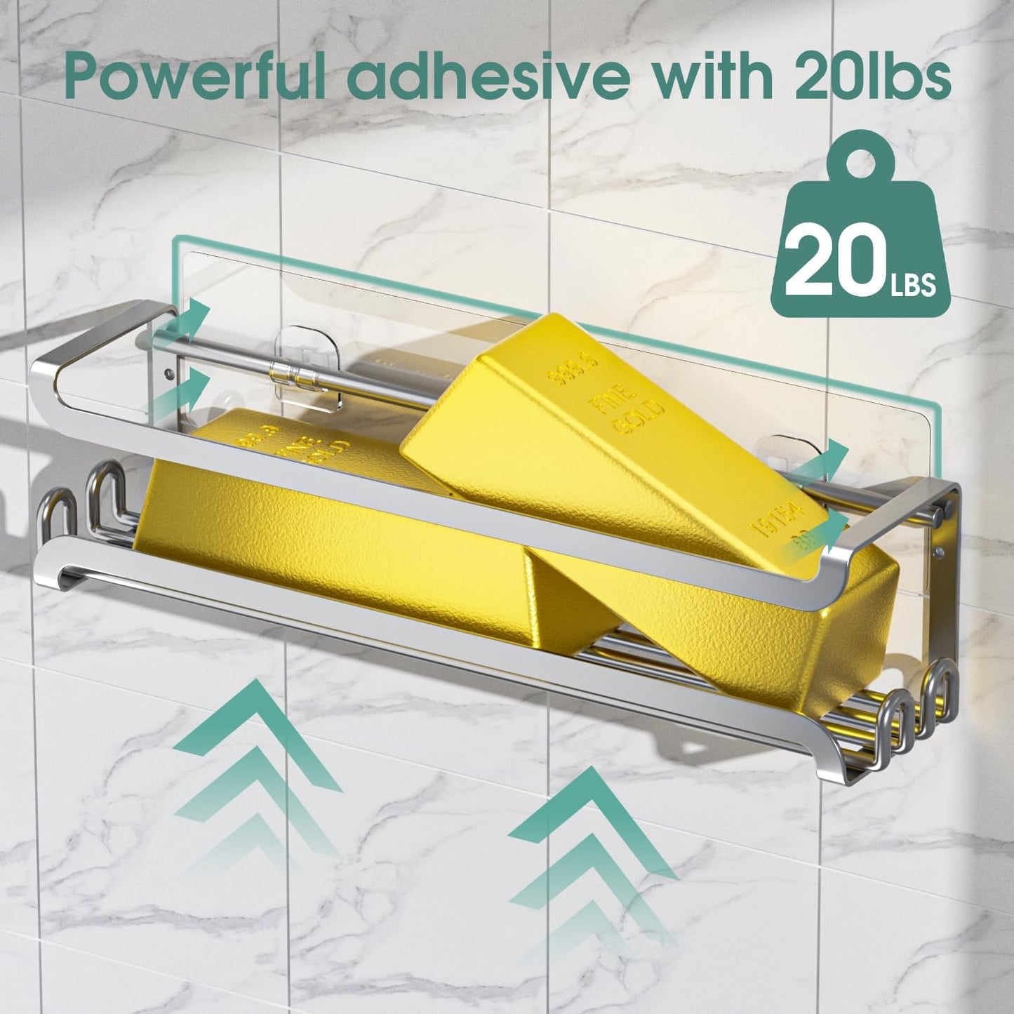 LUCYCAZ 4 Pack Wall Mounted Spice Rack with 16 Hooks, Spice Organizer Shelf for Stove Cabinet Pantry Door,Screw or Adhesive Spice Shelf Hanging Wall Spice Rack in Kitchen and RV (Silver, 4 PACK)