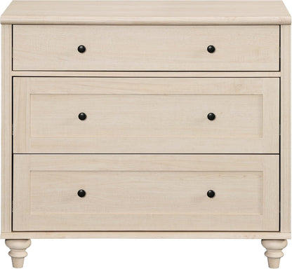 WAMPAT Baby Dresser with 3 Drawers, Kids Dressers with Wide Chest of Drawers, Mid Century Modern Wooden Closet Storage Organizer, Small Dressers for Bedroom, Nursery, Hallway, Beige, 34 inch