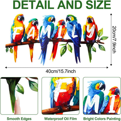 ULENDIS Metal Parrot Wall Art, Birds on Branch Wall Decor Family Sign for Front Door, Wall Hanging Decoration for Garden Living Room Balcony Patio Indoor Outdoor