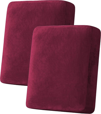 H.VERSAILTEX Velvet Stretch Couch Cushion Cover Plush Cushion Slipcover for Chair Loveseat Sofa Cushion Furniture Protector Seat Cushion Sofa Cover (2 Piece Medium Sofa Cushion Covers, Burgundy)