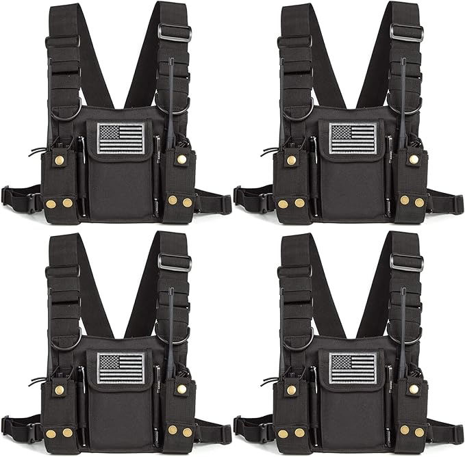 Radio Shoulder Holster Chest Harness Holder Vest Rig for Two Way Radio Chest Front Pack Pouch Walkie Talkie Case with Front Pouches for Kenwood Arcshell Retevis Baofeng UV-5R F8HP UV-82 888S (4Pack)