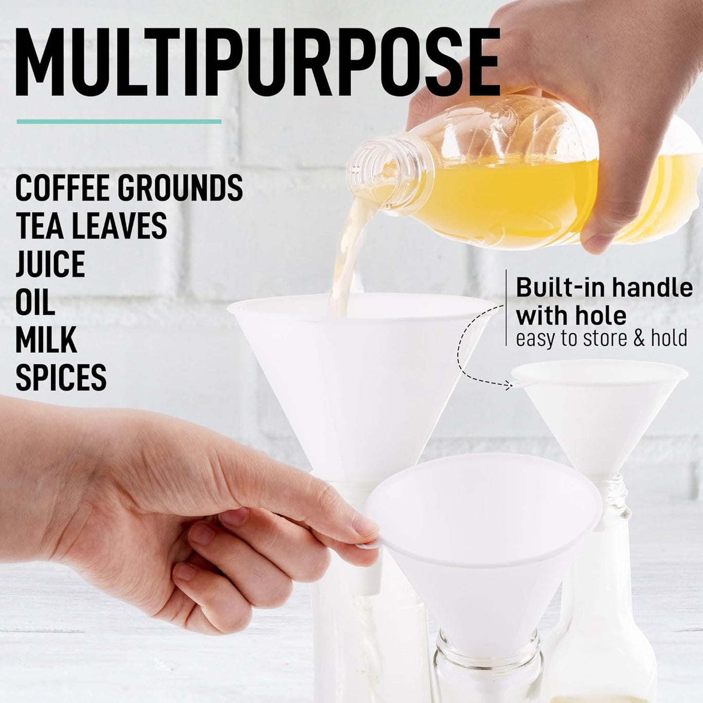 Zulay Kitchen 3-Piece Plastic Funnel Set - Large, Medium, and Small Kitchen Funnels Pouring Spout - for Filling Bottles Water Liquid, Protein Powder, Food Grade Cooking, Drink, Paint, Lotion, Kids