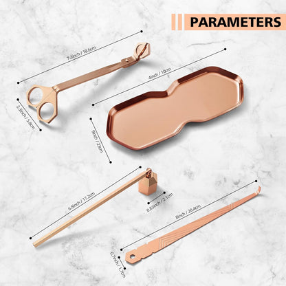 PATOISE 4 in 1 Candle Accessory Set, Wick Trimmer, Candle Snuffer, Wick Scoop,Storage Tray,Perfect for Candle Lovers (Rose Gold)