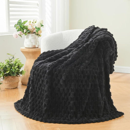 NEWCOSPLAY Super Soft Throw Blanket Black Premium Silky Flannel Fleece 3D Clouds Stylish Jacquard Lightweight Bed Blanket All Season Use 350GSM (Black, Throw(50"x60"))