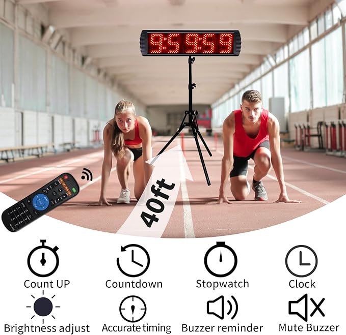 Race Clock with Tripod for Running Events, Large LED Stopwatch with Remote,Countdown/Count up Gym Timer for Home,Wall Digital Time Clocks